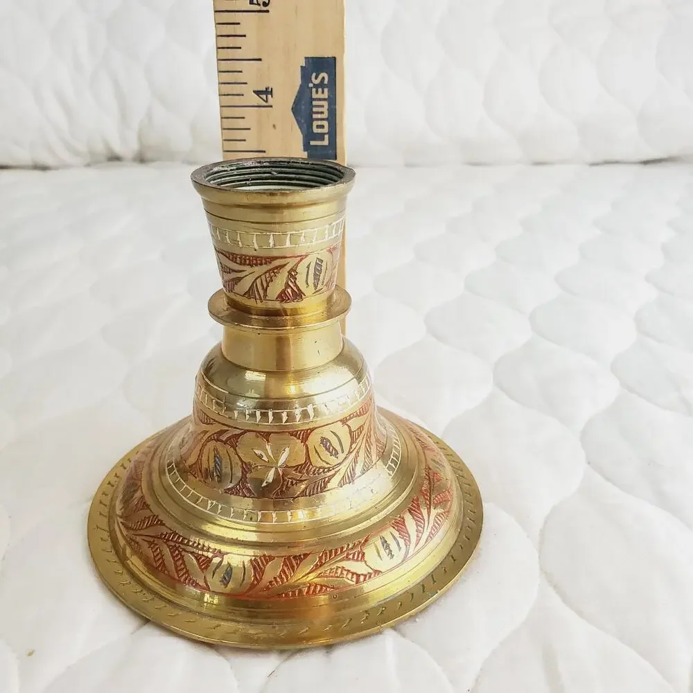 Antique Brass Hookah Base Pot Original Old Hand-Crafted Etched Floral Design Red